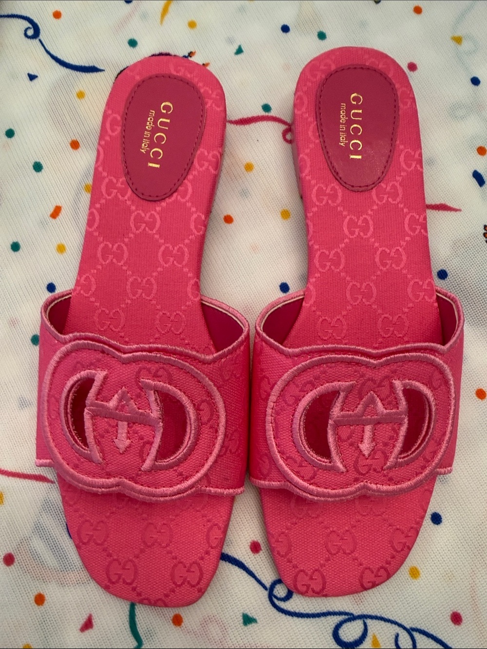 Gucci Hot Pink GG Canvas Slide Sandals - Picture 3 of 7
